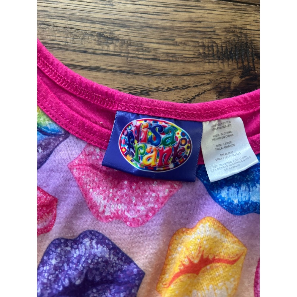 Y2K Lisa Frank Rainbow Lip Print Pajama Set Pink Shorts Top 2 Piece Sleepwear L - Picture 3 of 5